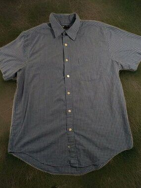 Cherokee Button Up Shirt Men's Large Blue with White Grid Check Plaid